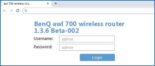 BenQ awl 700 wireless router 1.3.6 Beta-002 router default login