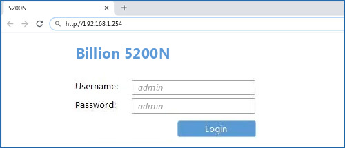 Billion 5200N router default login