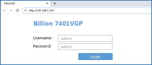Billion 7401VGP router default login