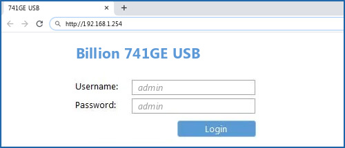 Billion 741GE USB router default login