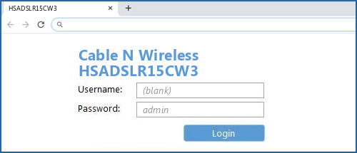 Cable N Wireless HSADSLR15CW3 router default login