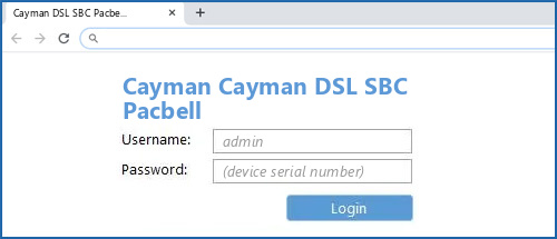 Cayman Cayman DSL SBC Pacbell router default login
