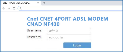 Cnet CNET 4PORT ADSL MODEM CNAD NF400 router default login