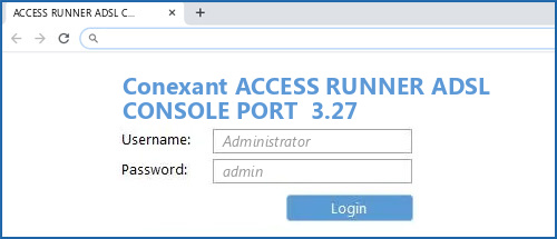 Conexant ACCESS RUNNER ADSL CONSOLE PORT 3.27 router default login