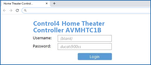 Control4 Home Theater Controller AVMHTC1B router default login