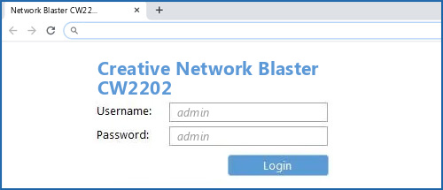 Creative Network Blaster CW2202 router default login