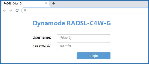 Dynamode RADSL-C4W-G router default login