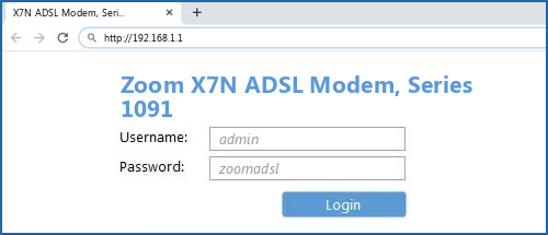 Zoom X7N ADSL Modem, Series 1091 router default login