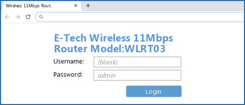 E-Tech Wireless 11Mbps Router Model:WLRT03 router default login