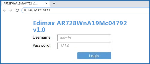 Edimax AR728WnA19Mc04792 v1.0 router default login