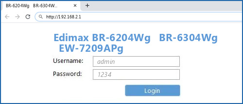 Edimax BR-6204Wg BR-6304Wg EW-7209APg router default login