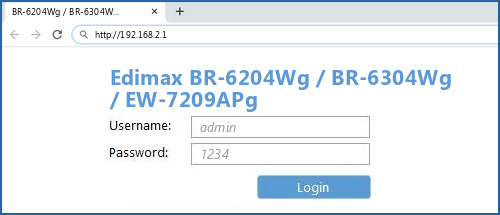 Edimax BR-6204Wg / BR-6304Wg / EW-7209APg router default login
