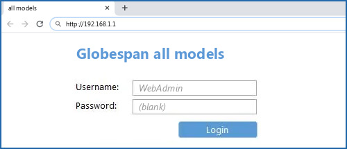 Globespan all models router default login