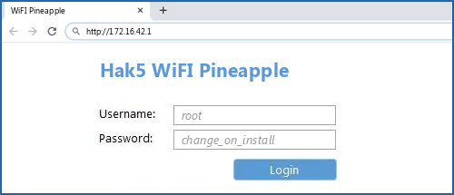 Hak5 WiFI Pineapple router default login