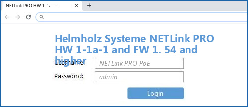 Helmholz Systeme NETLink PRO HW 1-1a-1 and FW 1. 54 and higher router default login