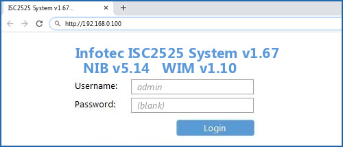 Infotec ISC2525 System v1.67 NIB v5.14 WIM v1.10 router default login
