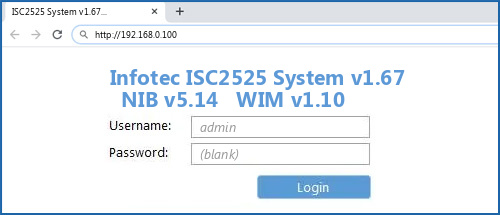 Infotec ISC2525 System v1.67   NIB v5.14   WIM v1.10 router default login