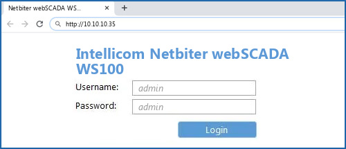 Intellicom Netbiter webSCADA WS100 router default login