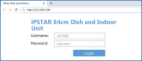 iPSTAR 84cm Dish and Indoor Unit router default login
