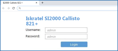 Iskratel SI2000 Callisto 821+ router default login