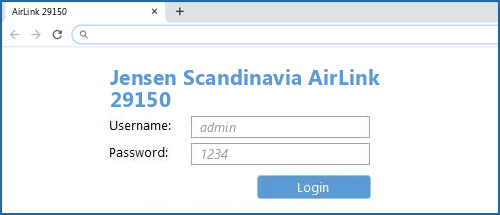 Jensen Scandinavia AirLink 29150 router default login