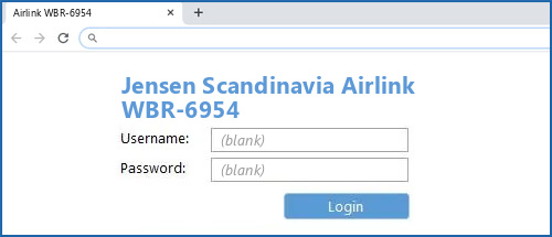 Jensen Scandinavia Airlink WBR-6954 router default login