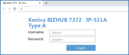 Konica BIZHUB 7272   IP-511A Type A router default login