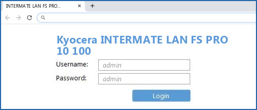 Kyocera INTERMATE LAN FS PRO 10 100 router default login