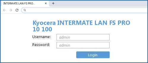 Kyocera INTERMATE LAN FS PRO 10 100 router default login