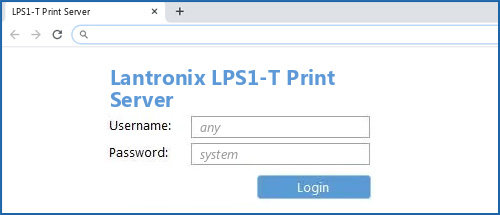 Lantronix LPS1-T Print Server router default login