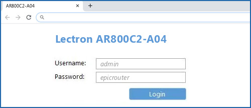 Lectron AR800C2-A04 router default login