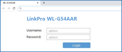 LinkPro WL-G54AAR router default login