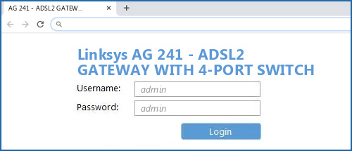 Linksys AG 241 - ADSL2 GATEWAY WITH 4-PORT SWITCH router default login