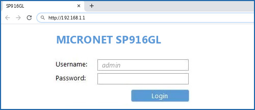 MICRONET SP916GL router default login