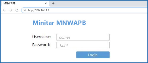 Minitar MNWAPB router default login