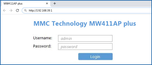 MMC Technology MW411AP plus router default login
