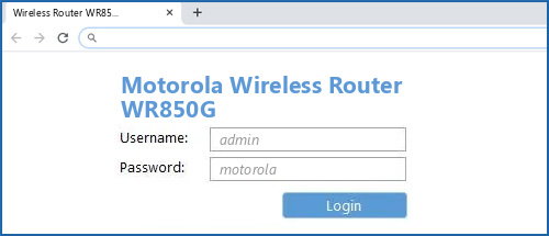 Motorola Wireless Router WR850G router default login