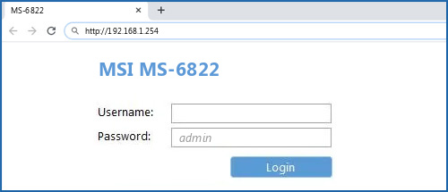 MSI MS-6822 router default login