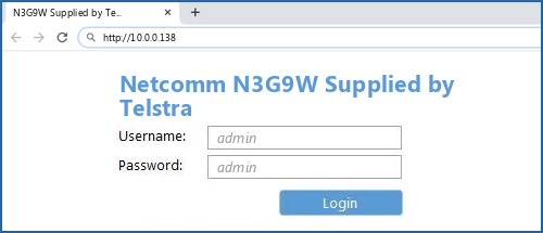Netcomm N3G9W Supplied by Telstra router default login