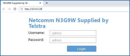 Netcomm N3G9W Supplied by Telstra router default login