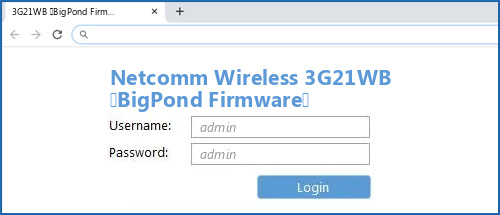 Netcomm Wireless 3G21WB (BigPond Firmware) router default login