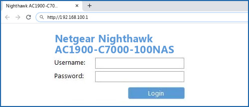 Netgear Nighthawk AC1900-C7000-100NAS router default login