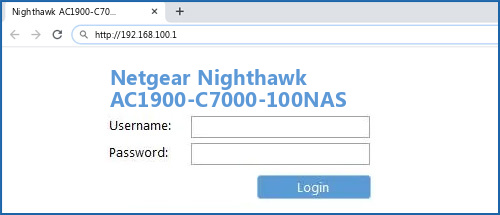 Netgear Nighthawk AC1900-C7000-100NAS router default login