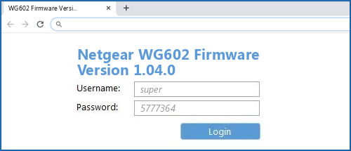 Netgear WG602 Firmware Version 1.04.0 router default login