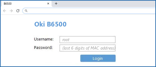 Oki B6500 router default login