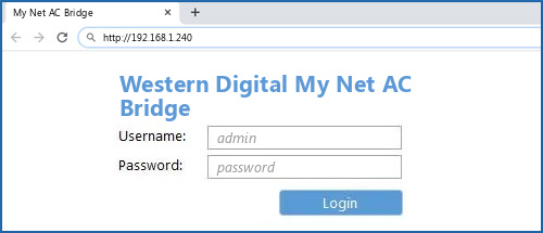 Western Digital My Net AC Bridge router default login