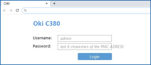 Oki C380 router default login