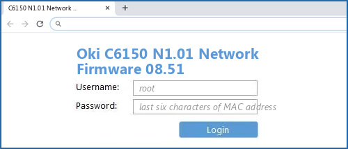Oki C6150 N1.01 Network Firmware 08.51 router default login