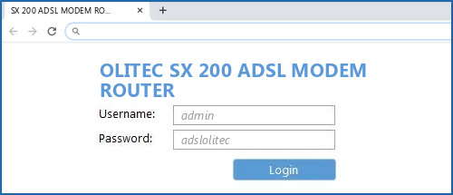 OLITEC SX 200 ADSL MODEM ROUTER router default login