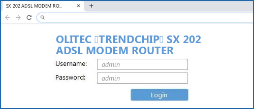 OLITEC (TRENDCHIP) SX 202 ADSL MODEM ROUTER router default login